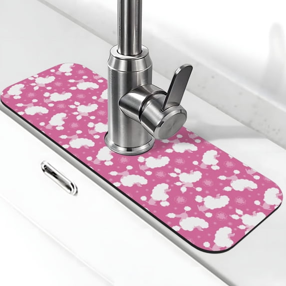 Sikiie Cute Poodle Dog Splash Guard for Sink Faucet-1 PC Super Absorbent Fast Drying Mat Sink Gadgets-Splash Guard for Kitchen, Sink Mat