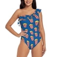 thumbnail image 1 of Sikiie Cute Popcorn Print Women One Piece Swimsuits Tummy Control One Shoulder Bathing Suits Ruffle Swimwear, From S to XXL-Medium, 1 of 6