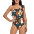 thumbnail image 1 of Sikiie Cute Puppy Print Women One Piece Swimsuits Tummy Control One Shoulder Bathing Suits Ruffle Swimwear, From S to XXL-Large, 1 of 6