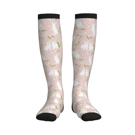 Sikiie Cute Rabbit 1 Pairs Compression Socks for Men and Women 15-20 mmHg Running Support Socks