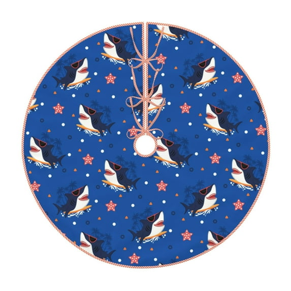 Sikiie Cute Shark Cartoon Christmas Tree Skirt, Christmas Tree Decorations, Christmas Decor, Tree Mat Decoration(30-48IN)-30"