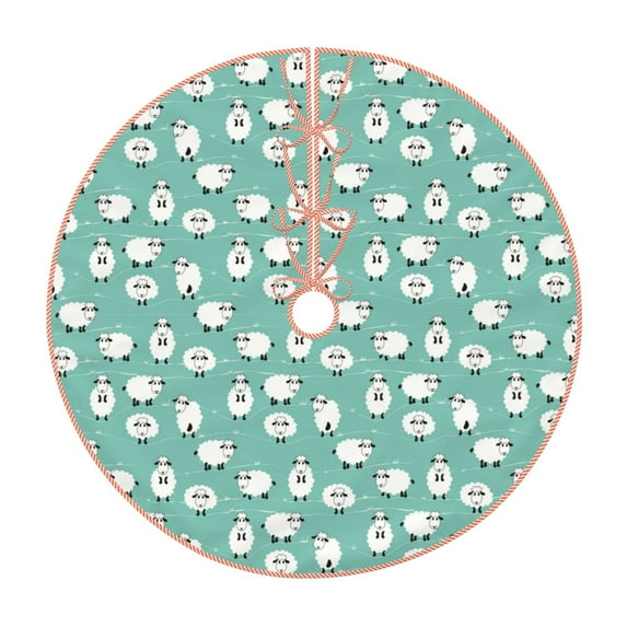 Sikiie Cute Sheeps Nativity Christmas Tree Skirt, Jesus Christian Winter Holiday Tree Mat Decoration(30-48IN)48"