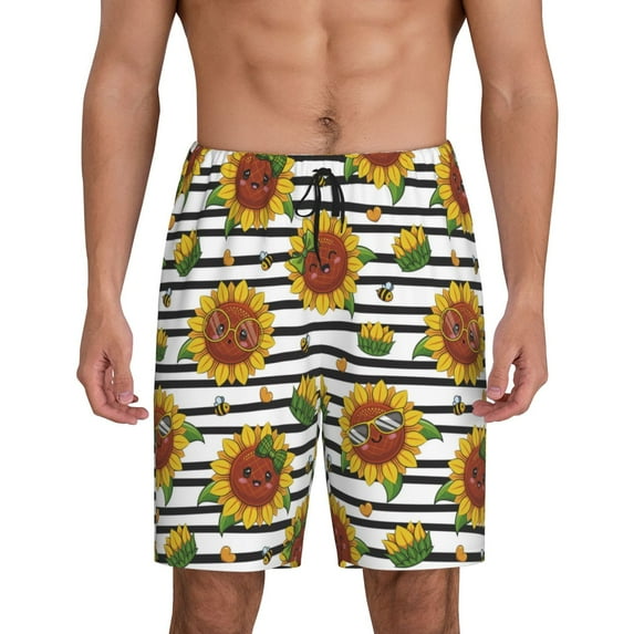 Sikiie Cute Sunflowers Mens Pajama Shorts, Lightweight Lounge Pant with Pockets Soft Sleep Pj Shorts for MenMedium