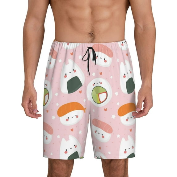 Sikiie Cute Sushi Mens Pajama Shorts, Lightweight Lounge Pant with Pockets Soft Sleep Pj Shorts for MenLarge