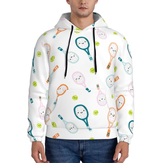 Sikiie Cute Tennis Rackets Men's Hoodie, Essentials Hoodie, Sweatshirt, Pullover Hooded Sweatshirt for Men-4X-Large