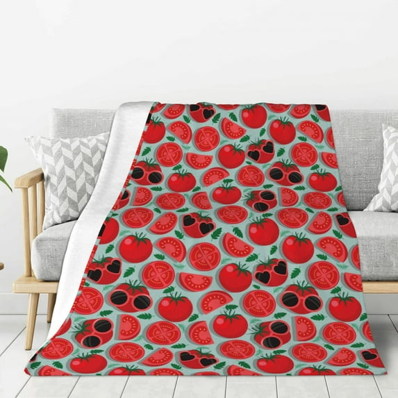 Sikiie Cute Tomato Cozy Flannel Fleece Throw Blanket: Lightweight & Thick for All Seasons - Perfect for Women, Men, & Kids"50"x40"