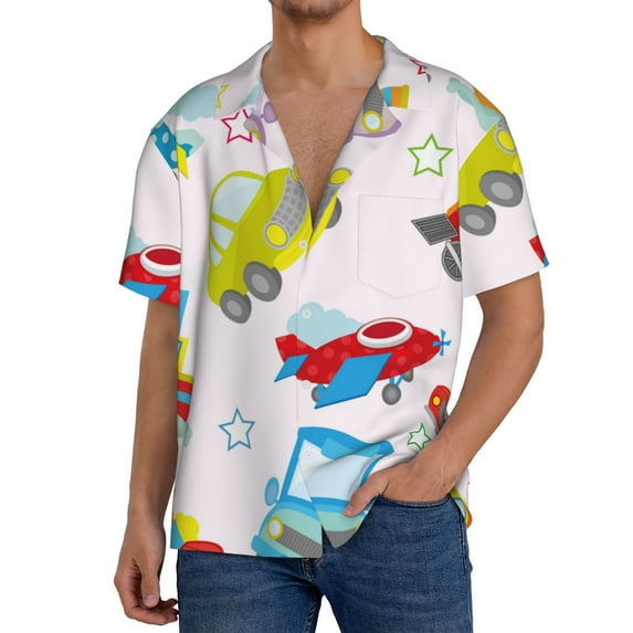 Sikiie Cute Transport Men's Cuban Shirt, Hawaiian Shirts, Business Casual Button Down Shirts, Short Sleeve Shirt-Small