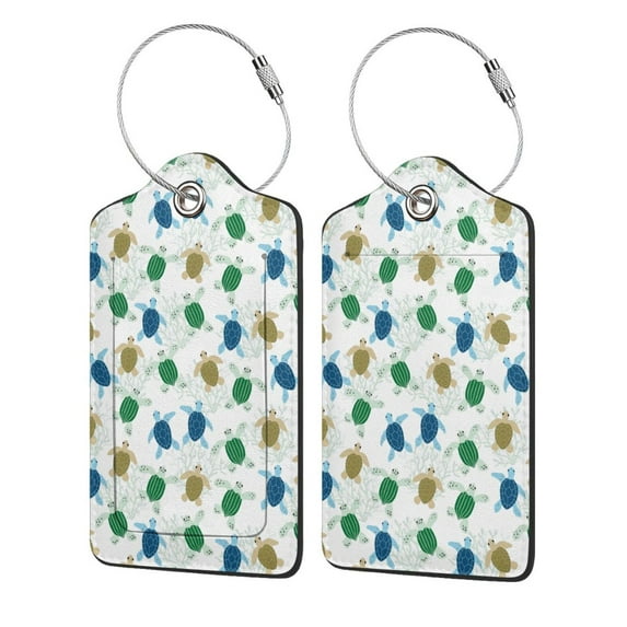 Sikiie Cute Turtle Luggage Tag for Suitcase Leather Baggage Tag with Stainless Steel Loop Privacy Cover for Women Men Girls-1