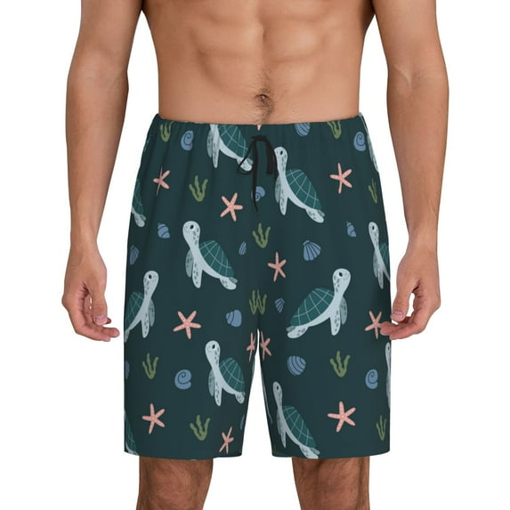 Sikiie Cute Turtle Mens Pajama Shorts, Lightweight Lounge Pant with Pockets Soft Sleep Pj Shorts for MenX-Large