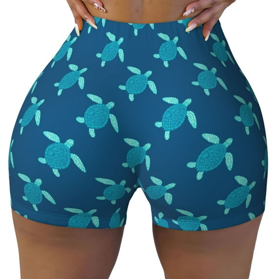 Sikiie Cute Turtle Print Workout Shorts Women Scrunch Butt Gym Shorts Seamless High Waist Tummy Control Yoga Biker Athletic Shorts
