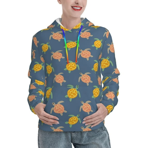 Sikiie Cute Turtle Women's Casual Hoodies Long Sleeve Lightweight Pullover Tops Loose Sweatshirt-XX-Large