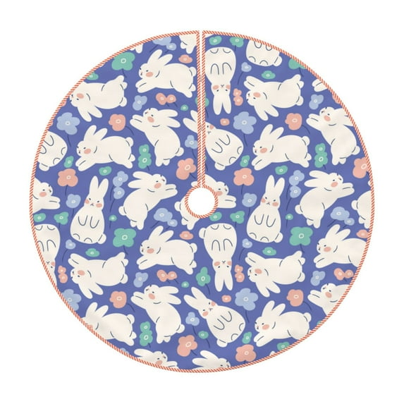 Sikiie Cute White Rabbit Nativity Christmas Tree Skirt, Jesus Christian Winter Holiday Tree Mat Decoration(30-48IN)48"