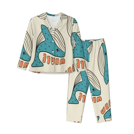 Sikiie Cute colorful whale Print Pajamas for Women Set, Womens Pajama Sets, Lounge Sets for Women, 2pjs for Women-Medium