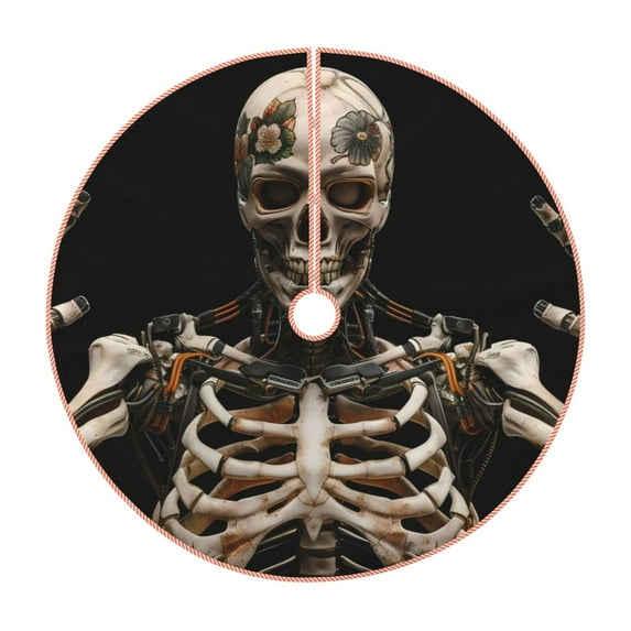 Sikiie Cyber Skeleton With Tattoos Christmas Tree Skirt, Christmas Tree Decorations, Christmas Decor, Tree Mat Decoration(30-48IN)-36"