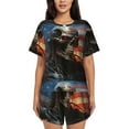 thumbnail image 1 of Sikiie Cyberpunk Skull American Flag Womens Pajama Sets Short Sleeve Top With Pants Sleepwear 2 Piece Lounge Set-Medium, 1 of 6