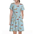 thumbnail image 1 of Sikiie Dachshund Dog Print Women's Short-sleeved Dress, Round Neck Slim Knee-length Dress, Summer Clothing Suitable for Daily Leisure and Vacation, 1 of 6