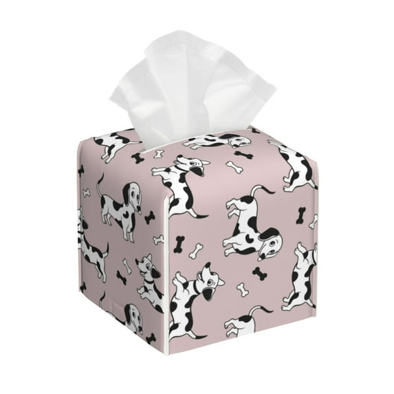 Sikiie Dachshund Dog Puppy Leather Tissue Box Cover Square, tissue box holder, Tissue Box with Bottom Belt-5.2”x5.2”x5.2”