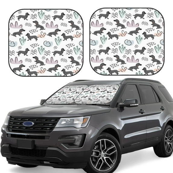 Sikiie Dachshund Dog Puppy Print Foldable Car Windshield Sun Visor, Car Window Sunshade Suitable for Sedan, SUV and Truck Car Accessories-Large