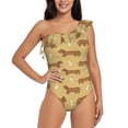 thumbnail image 1 of Sikiie Dachshund Dog Puppy Print Women One Piece Swimsuits Tummy Control One Shoulder Bathing Suits Ruffle Swimwear, From S to XXL-Medium, 1 of 6