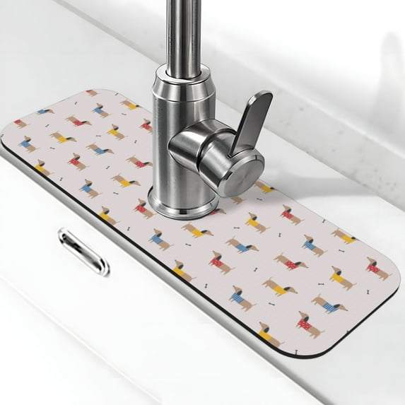 Sikiie Dachshund Dog Puppy Splash Guard for Sink Faucet-1 PC Super Absorbent Fast Drying Mat Sink Gadgets-Splash Guard for Kitchen, Sink Mat