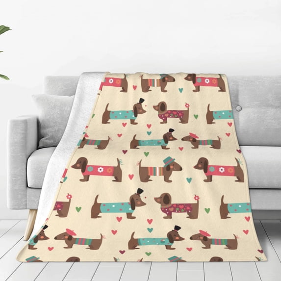 Sikiie Dachshund Dog Puppy Ultra-Soft Micro flannel Blanket Luxury All Seasons Warm Blanket for Bedding Sofa and Travel (4 sizes)-50"x40"