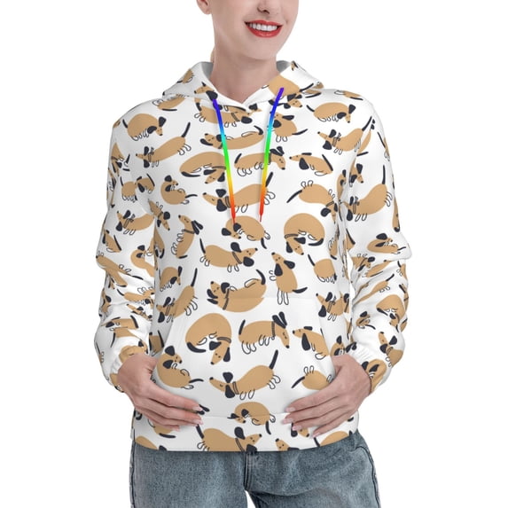 Sikiie Dachshund Dog Puppy Women's Casual Hoodies Long Sleeve Lightweight Pullover Tops Loose Sweatshirt-X-Large