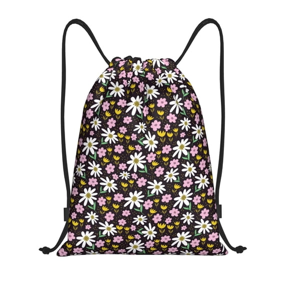 Sikiie Daisies Flowers Drawstring Backpack Drawstring Bags, Draw String Back Bag for Sports, Gym, Travel, Swimming, Beach-Medium