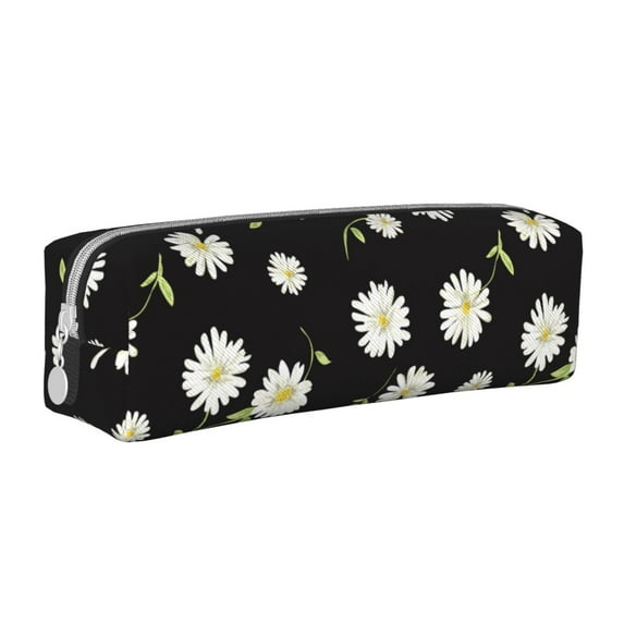 Sikiie Daisies Flowers Leather Pencil Case, Makeup Pouch, Zipper Pouch for Daily Essentials, Storage Organizer, Cosmetics and Stationary Bag
