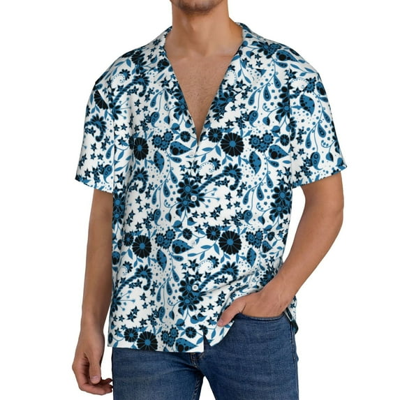 Sikiie Daisies Flowers Men's Wrinkle Free Untucked Cuban Shirt Business Casual Button Down Shirts Short Sleeve ShirtX-Large