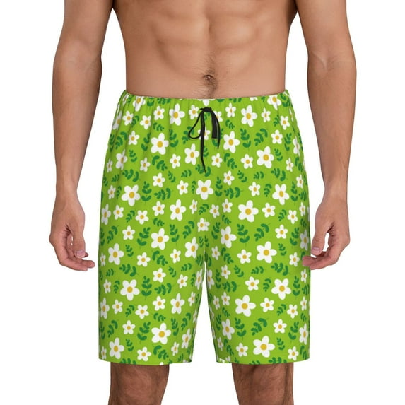 Sikiie Daisies Flowers Mens Pajama Shorts, Lightweight Lounge Pant with Pockets Soft Sleep Pj Shorts for Men3X-Large