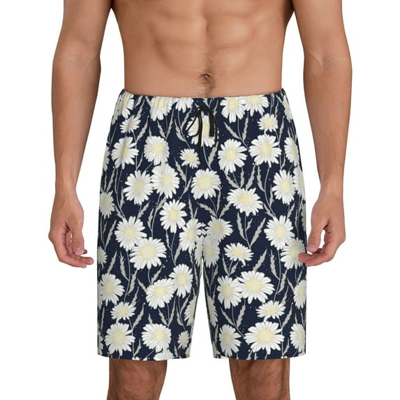 Sikiie Daisies Flowers Mens Pajama Shorts, Lightweight Lounge Pant with Pockets Soft Sleep Pj Shorts for Men4X-Large