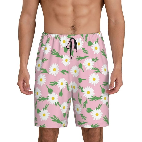 Sikiie Daisies Flowers Mens Pajama Shorts, Lightweight Lounge Pant with Pockets Soft Sleep Pj Shorts for MenMedium