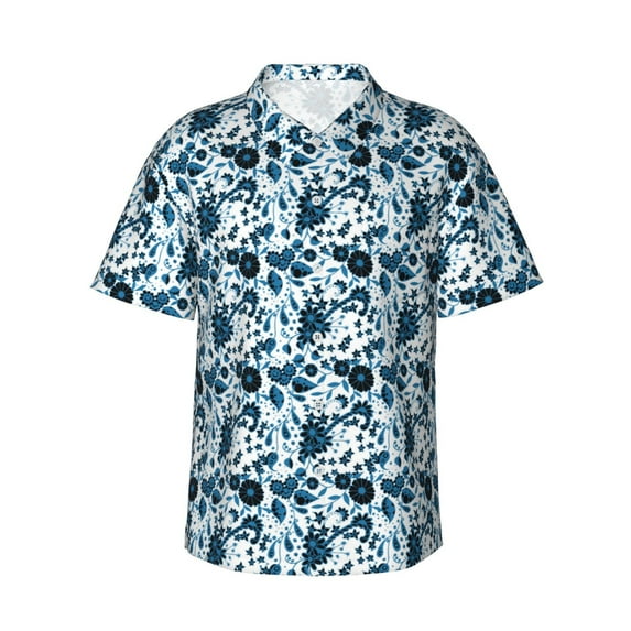 Sikiie Daisies Flowers Print Men's Hawaiian Shirt, Summer Beach Button Pocket Short Sleeve T-Shirt,X-Large