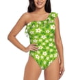 thumbnail image 1 of Sikiie Daisies Flowers Print Women One Piece Swimsuits Tummy Control One Shoulder Bathing Suits Ruffle Swimwear, From S to XXL-XX-Large, 1 of 6