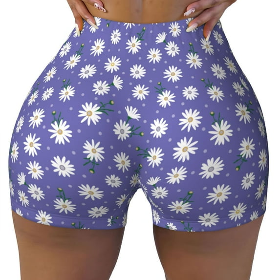 Sikiie Daisies Flowers Print Workout Shorts Women Scrunch Butt Gym Shorts Seamless High Waist Tummy Control Yoga Biker Athletic Shorts