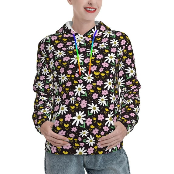 Sikiie Daisies Flowers Women's Casual Hoodies Long Sleeve Lightweight Pullover Tops Loose Sweatshirt-Small