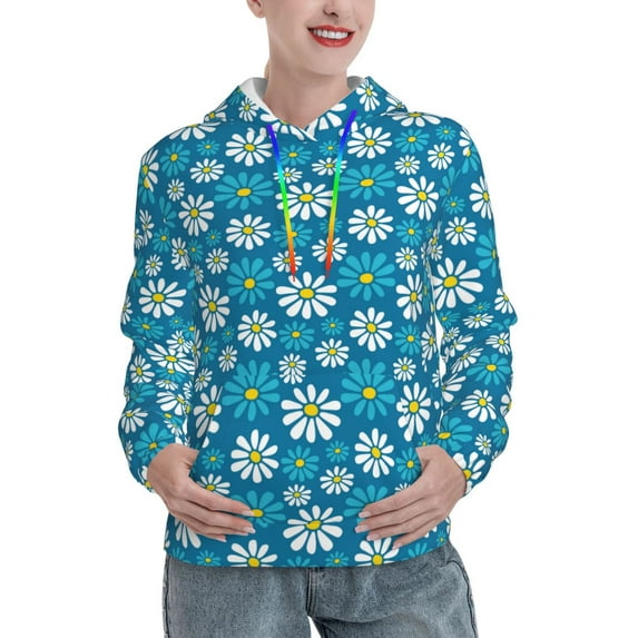 Sikiie Daisies Flowers Women's Casual Hoodies Long Sleeve Lightweight Pullover Tops Loose Sweatshirt-X-Large