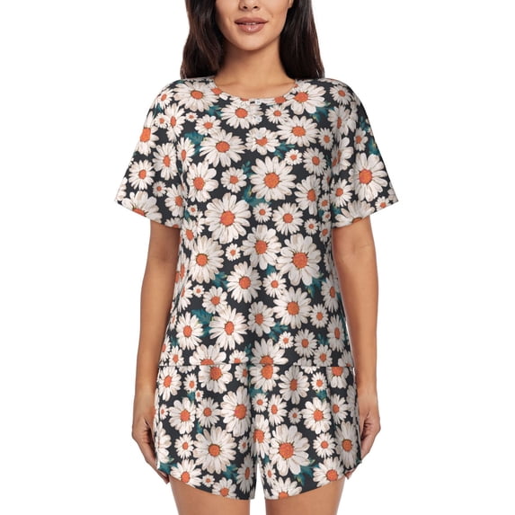 Sikiie Daisies Flowers Womens Pajama Sets Short Sleeve Top With Pants Sleepwear 2 Piece Lounge Set3X-Large