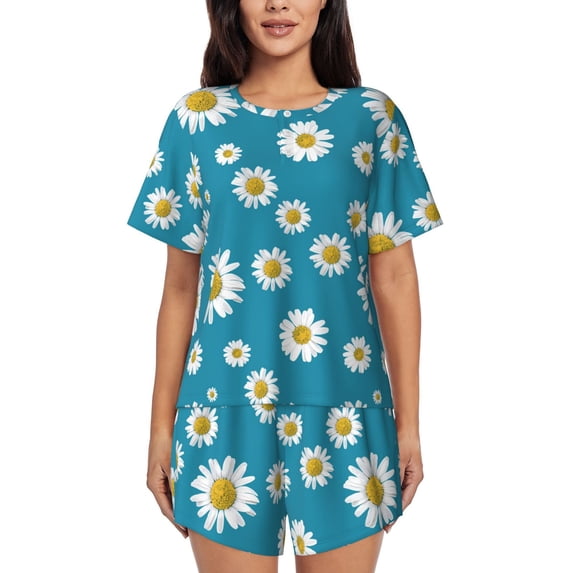 Sikiie Daisies Flowers Womens Pajama Sets Short Sleeve Top With Pants Sleepwear 2 Piece Lounge SetLarge