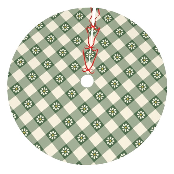Sikiie Daisy Plaid Green 30-48 inches {designName} Print Christmas Tree Skirt Snowman Xmas Tree Skirt with Edge Christmas Decorations for Holiday Party30"