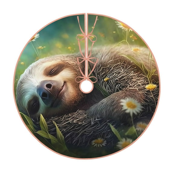 Sikiie Daisy Sleeping Sloth Nativity Christmas Tree Skirt, Jesus Christian Winter Holiday Tree Mat Decoration(30-48IN)36"