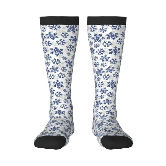 Sikiie Dark Blue Snowflakes Knee Socks, High Socks Long Stretchy Sock Women Knee High Stocking, Long Socks for Women
