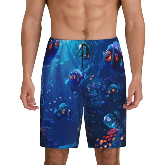 Sikiie Deep Sea Glowing Fishes Mens Pajama Shorts, Lounge Pant, Men's shorts,Sleep Pj Shorts for Men-Small