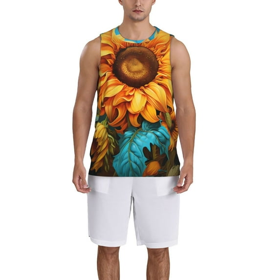 Sikiie Deep Yellow Colorful Sunflower Basketball Jersey Reversible Men's Mesh Athletic Sports Shirts Training Practice S-4XLLarge