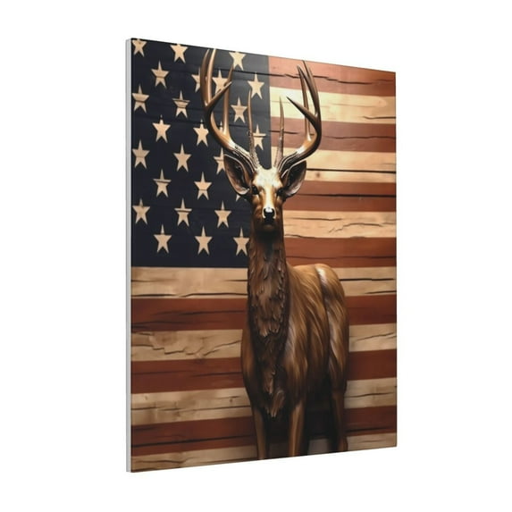 Sikiie Deer American Flag Vintage Print Canvas Decorative Hanging Painting, Anti-shrinkage Hanging Frame, Suitable for Home, Office Wall Decorations
