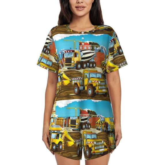 Sikiie Different Construction Site Vehicles Womens Pajama Sets Short Sleeve Top With Pants Sleepwear 2 Piece Lounge SetXX-Large