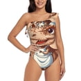 thumbnail image 1 of Sikiie Dinosaur Baking Delight Print Women One Piece Swimsuits Tummy Control One Shoulder Bathing Suits Ruffle Swimwear, From S to XXL-XX-Large, 1 of 6