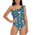 thumbnail image 1 of Sikiie Dinosaur on the Beach Vacation Print Women One Piece Swimsuits Tummy Control One Shoulder Bathing Suits Ruffle Swimwear, From S to XXL-XX-Large, 1 of 6