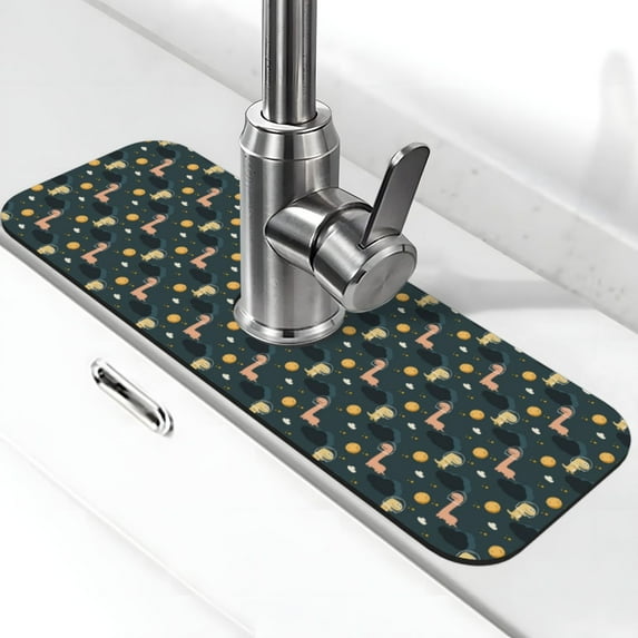 Sikiie Dinosaur In The Space Splash Guard for Sink Faucet-1 PC Super Absorbent Fast Drying Mat Sink Gadgets-Splash Guard for Kitchen, Sink Mat