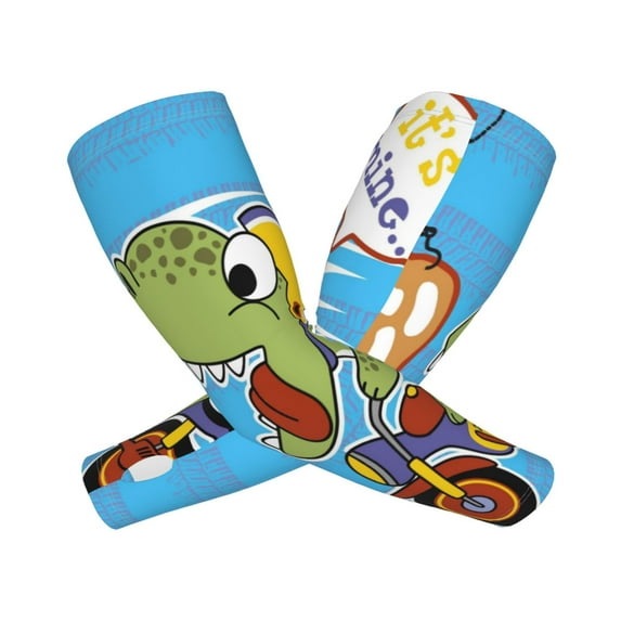 Sikiie Dinosaur Riding a Motorcycle Cooling Sun Sleeves Arm Sleeves for Men & Women Protection Sleeves Long Arm Cooling Cover Sleeves